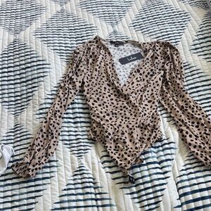 Lulu's Beige and Black Leopard Wrap Blouse